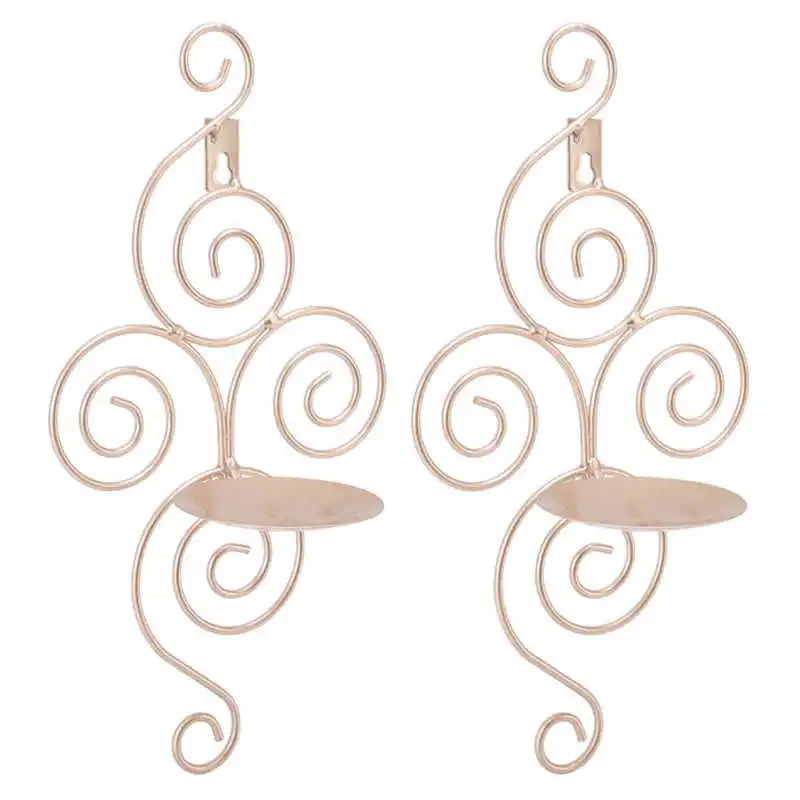 

2 Set Candle Holder Wall Sconce European Style Swirl Iron Art Pattern Wall Mounted Candle Holder Champagne Gold for Bedroom