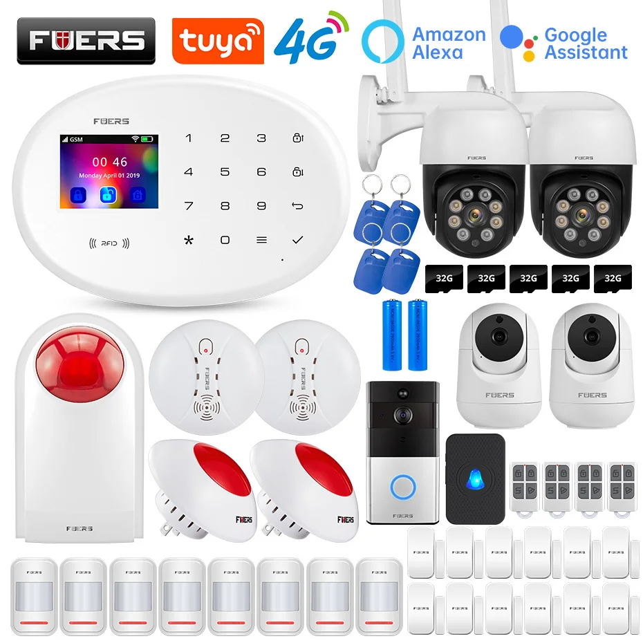 

Система охранной сигнализации Fuers Tuya 4G WIFI W204, умная система домашней сигнализации, GSM, SMS, комплект для домашней охранной сигнализации с камер...