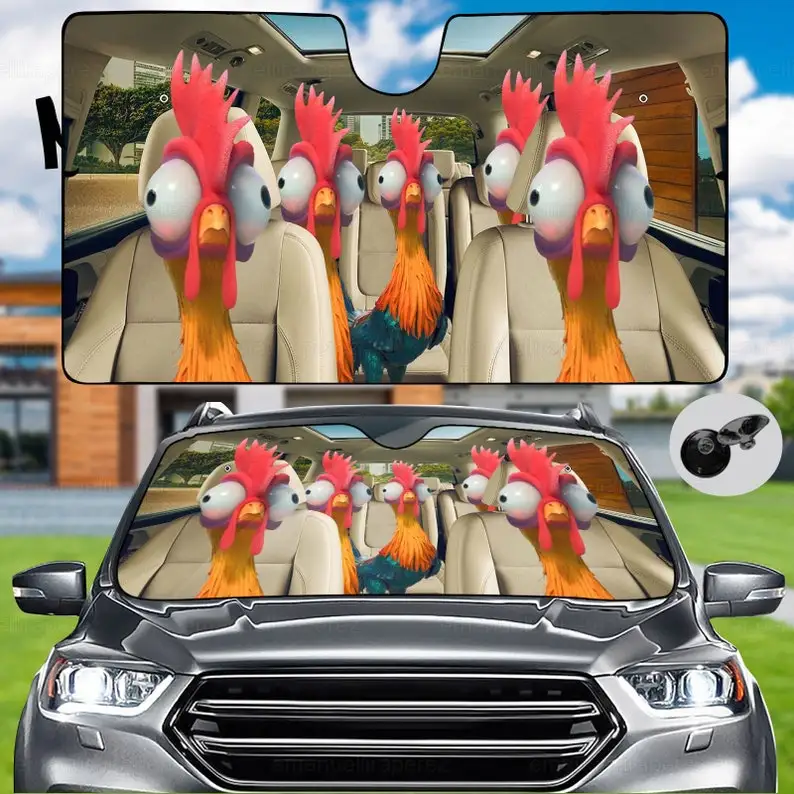 

Funny Chicken Car Sunshade, Rooster Car Decoration, Car Sun Protector, Interior Car Decor, Car Windshield Cover, Funny Car Sunsh