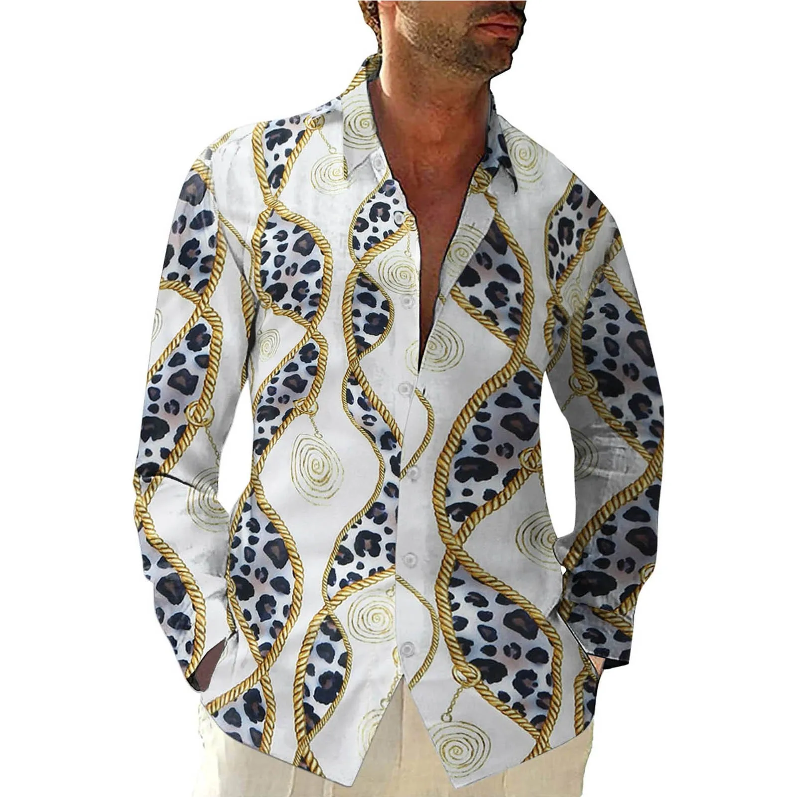 

Men's Printed Casual Lapel Loose Large SIze Long Sleeved Shirt Top Selling Mens