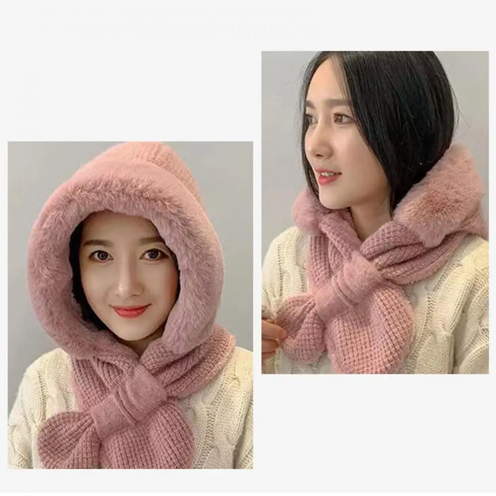

Trendy Adults Hat Integrated Soft Thickened Windproof Winter Women Knitted Scarf Cap Women Hat Cold Resistant