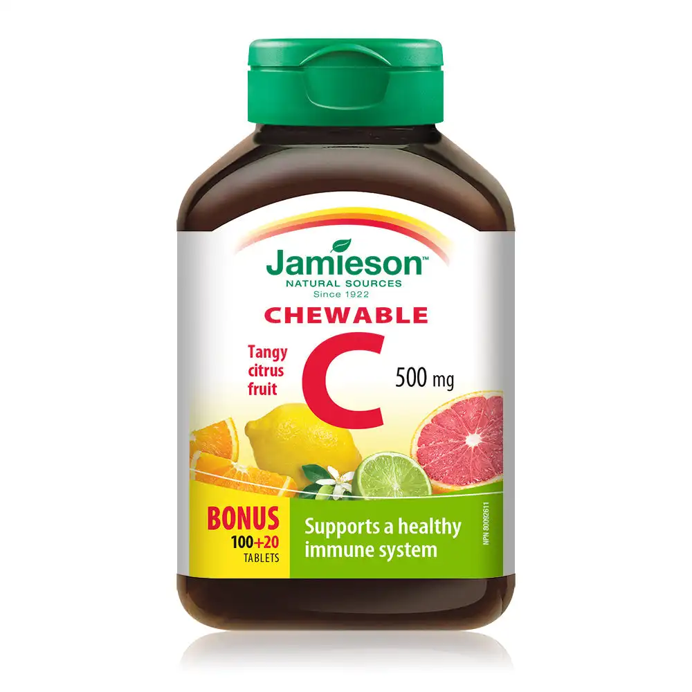 

Free shipping Jamieson Canada Vitamin C Chewable 500mg brightening face support a healthy immune system 120 Tablets