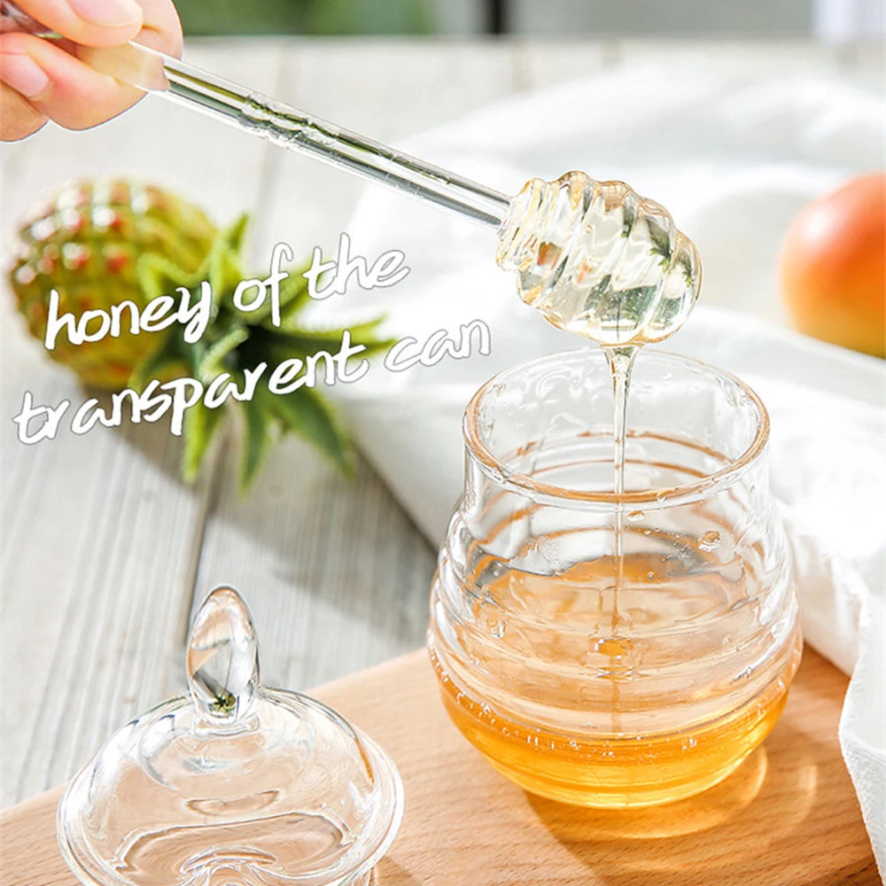 

245ML Glass Honey Jar Storage Container Transparent Honey Bottle With Lid Glass Stirring Stick Syrup Dispenser Honey Pot Kitchen