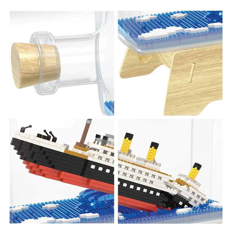 Creative Series 1040Pcs Classic Titanic Ship in Bottle Decoration Model Building Blocks Diamond Micro Bricks Toys Kids Gifts | Игрушки и