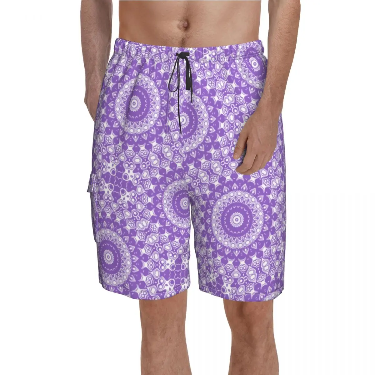 

Amethyst Lavender Mandala Board Shorts Purple And White Print Teal Floral Funny Board Short Pants Males Custom Oversize Trunks