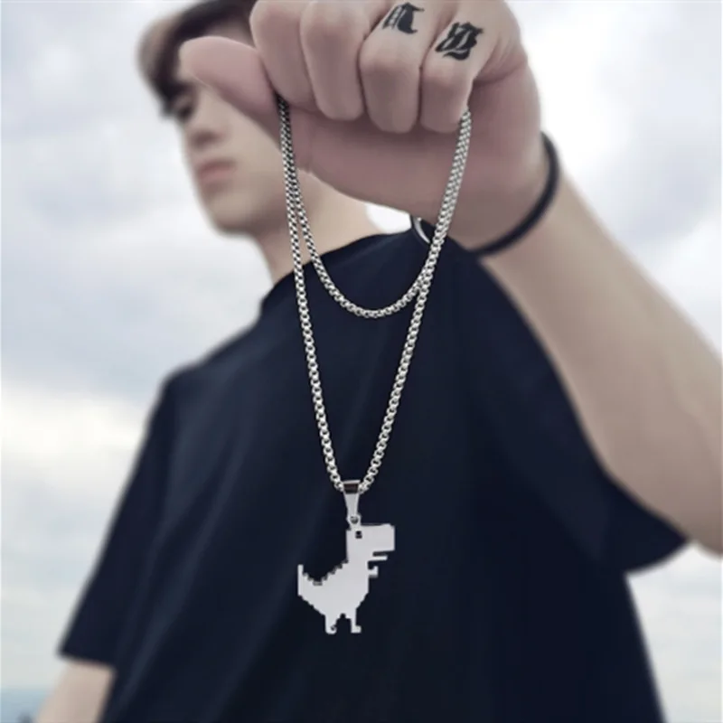 

Fashion Punk Little Dinosaur Titanium Steel Pendant Necklace for Men Women Trendy Hip Hop Streetwear Statement Jewelry Gifts