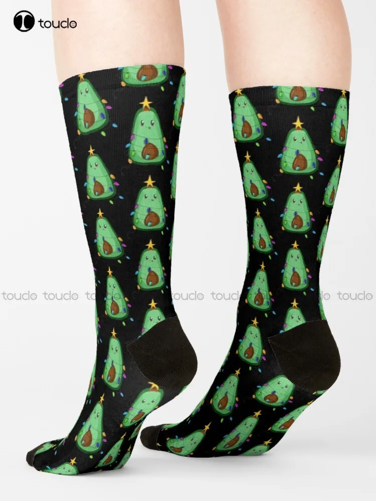 

Merry Vegan Avocado Tree Christmas Vegetables Cartoon Light Avoca Socks Brown Socks Design Happy Cute Socks 360° Digital Print