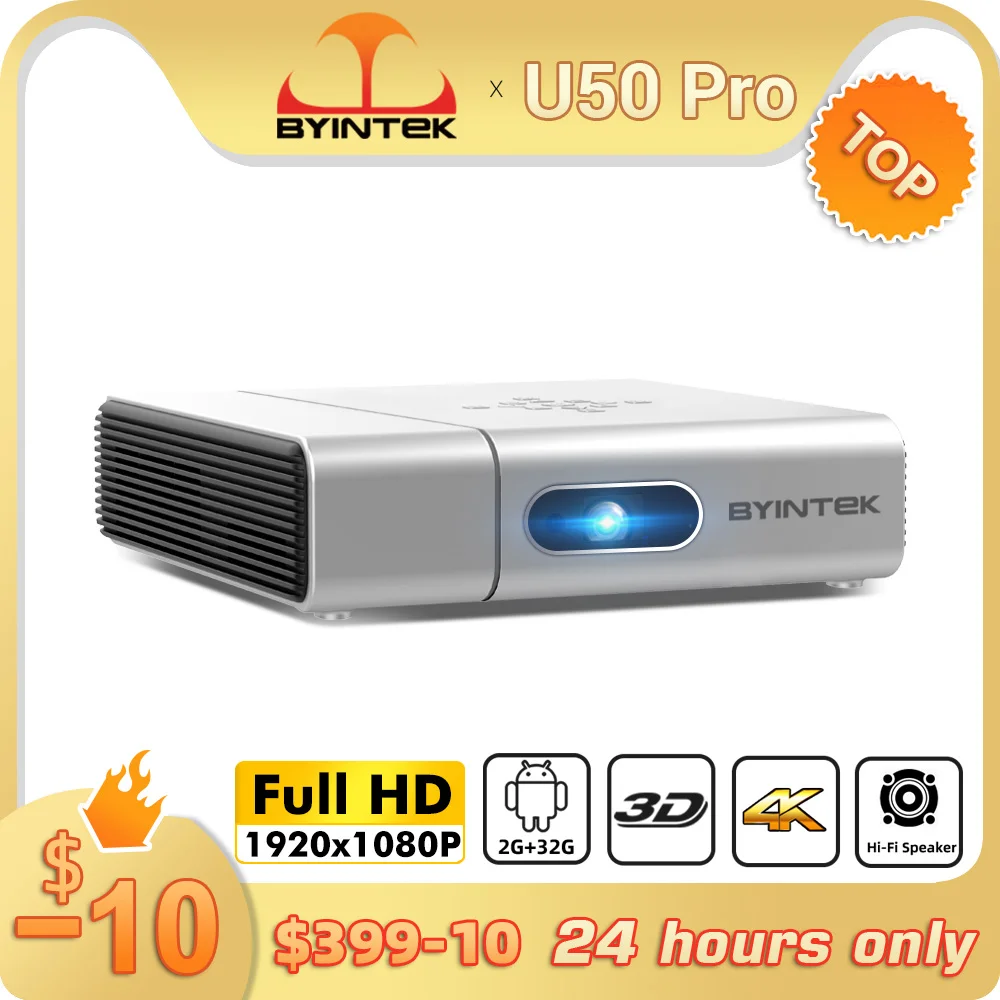 BYINTEK U50 Projector Full HD 1080P Android Wifi Smart 3D 4K Portable lAsEr Home Theater LED DLP Mini Projectors for Smartphone