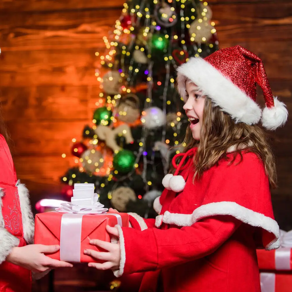 Красная бархатная накидка для взрослых и детей Рождественская шаль шапка