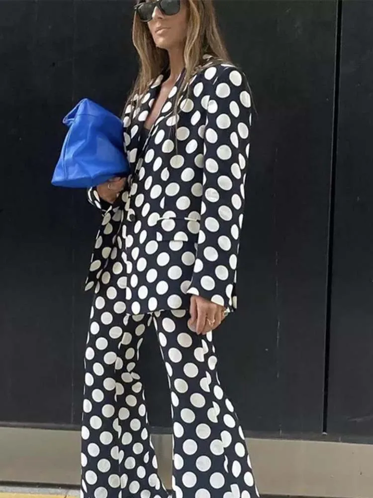

Klkxmyt Traf Woman Polka Dot Print Blazer Women Coat Long Sleeve Blazers Set Autumn Jacket Office Elegant Female Tops