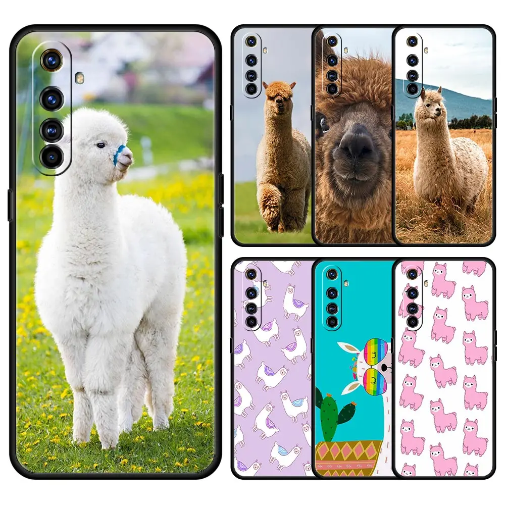 

Лама-альпака, животное для Realme 8 7 6 Pro C21 C3 C11, черная искусственная кожа, Oppo A53 A52 A9 A54 A15 A95 Reno7 SE Reno6 Pro Чехол для телефона Z, чехол