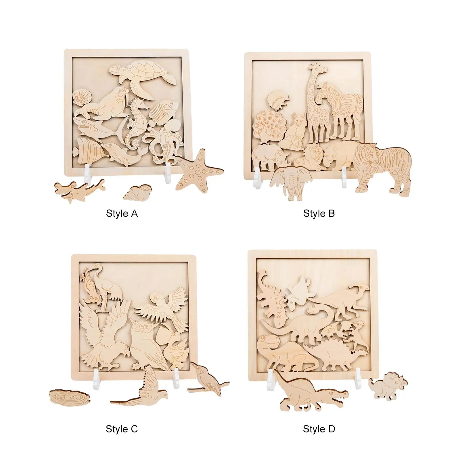 

Wooden Graffiti Animal Jigsaw Puzzle Handmade Craft Gifts with Painting Brush and Bracket Wooden Jigsaw for Toddlers