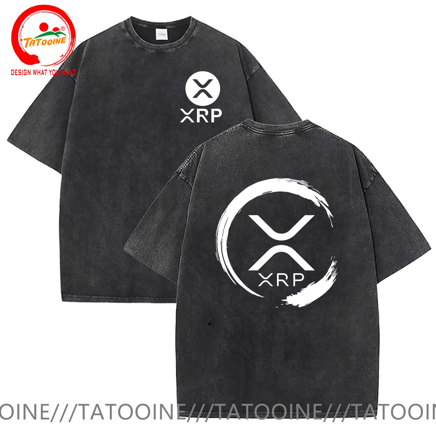 Фото Винтажная хлопковая футболка с волнистым логотипом, рубашка с логотипом XRP, футболка с криптовалютой и криптовалютой, мужская модная модная повседневная одежда №1