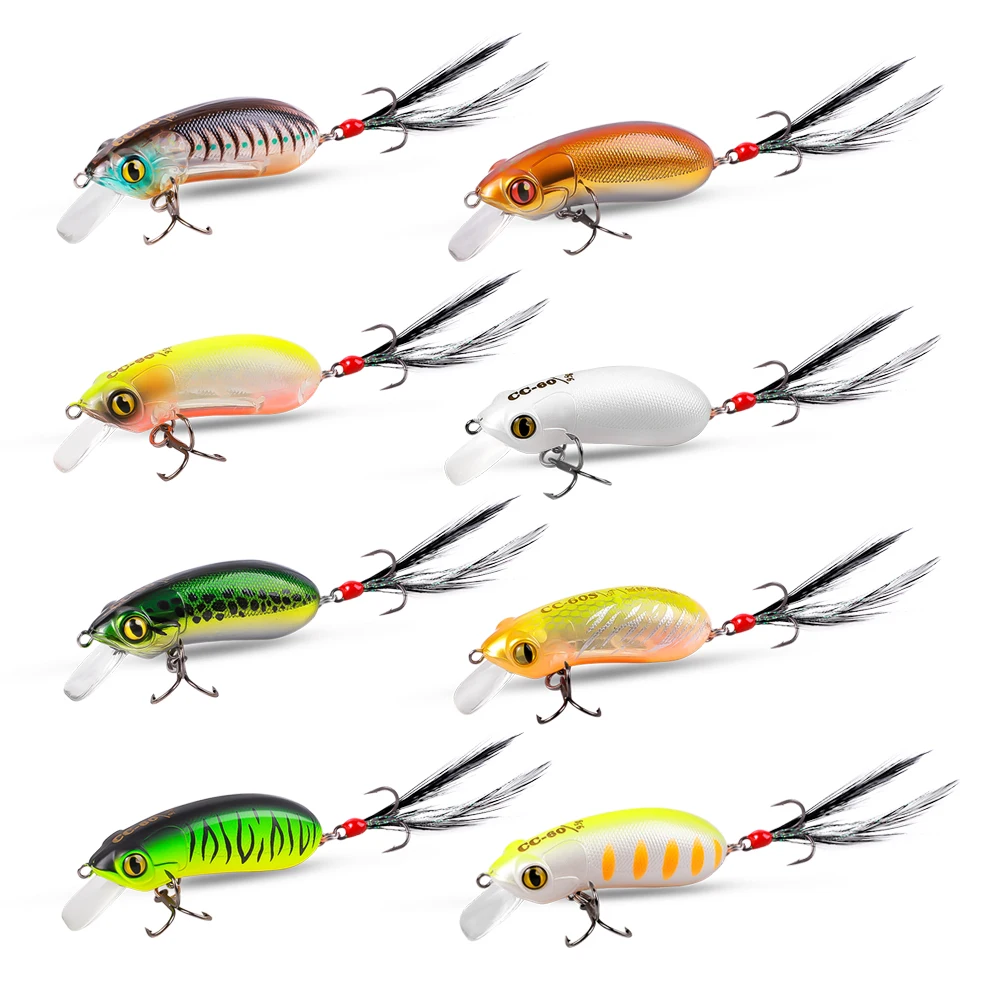 

Slow Sinking Crankbait Fishing Lures 60mm 9.5g Wobbler with Feather Hook for Trout Perch Pike Carp Bass Depth 2.0-2.5m Swimbait
