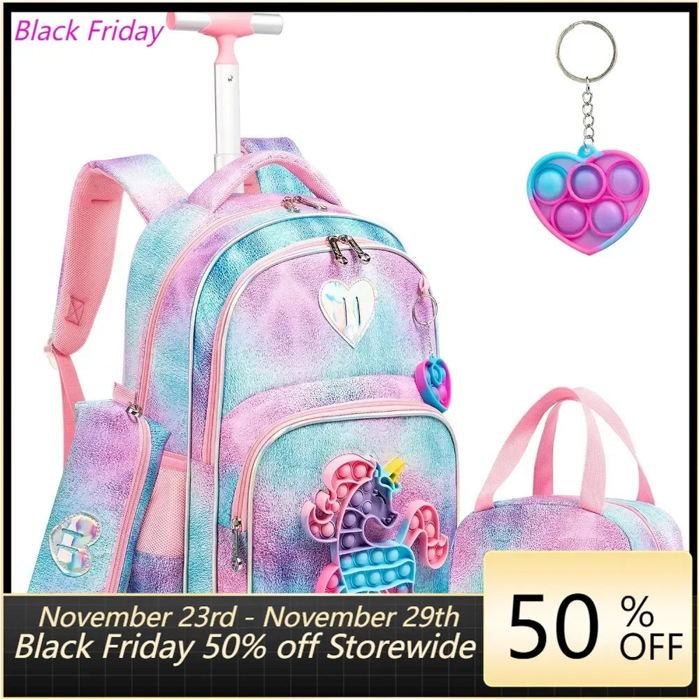 

Rolling Backpack for Girls Unicorn Backpacks with Wheels for Elementary Kids Tie Dye Cute Suitcase Set Travel Laptop