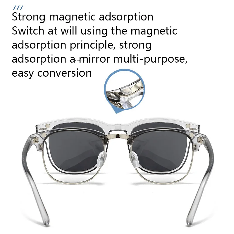 2218A Прозрачная серо-белая оправа 6 в 1 поляризационные зажимы магнитные очки