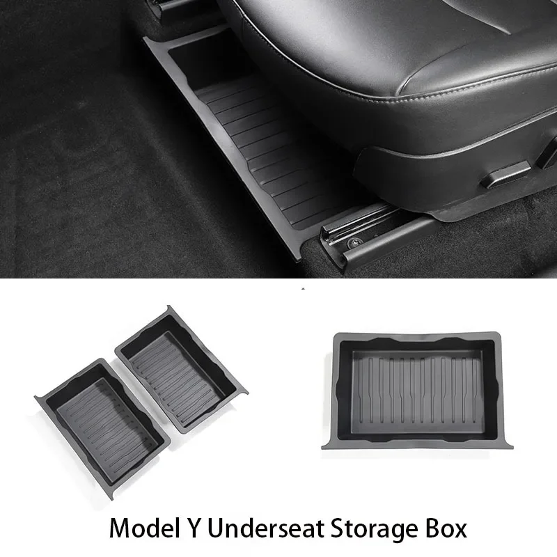 

For Tesla Model Y Underseat Storage Box Car Environmentally Friendly Drawer TPE Storage Box Push Pull Interior Accessories 2023