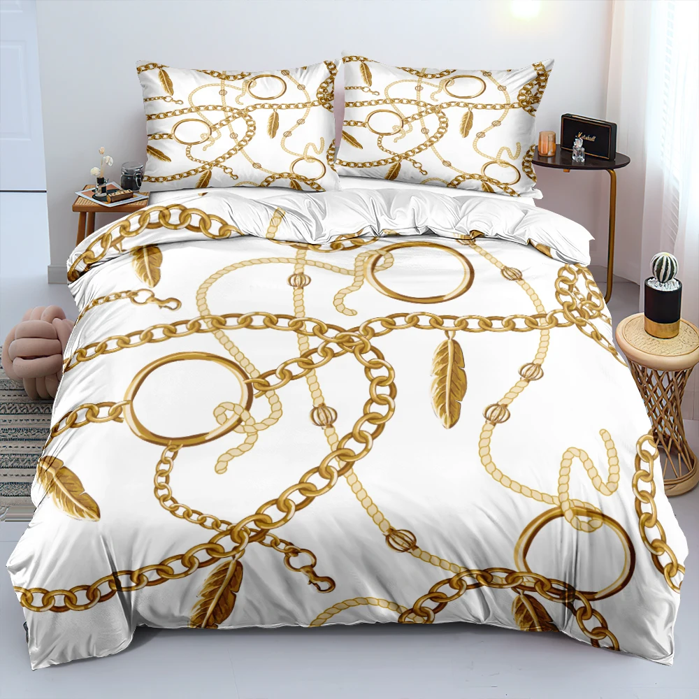 

Baroque Bed Linens Set Luxury Gold Chain Duvet Cover Queen 3D Printed Comforter Case Bedroom Quilt Cover Twin Full Bedding Sets