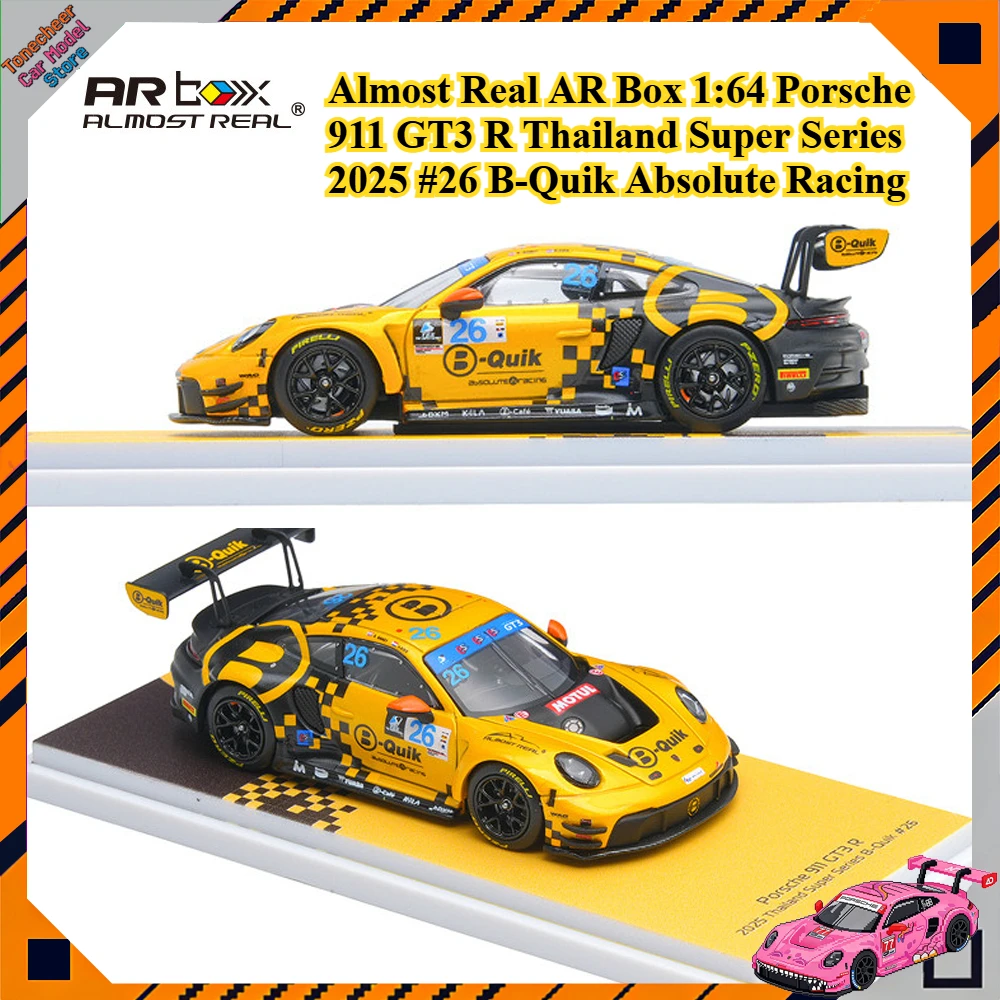 Фото Новая модель автомобиля New Almost Real AR Box 1:64 Porsche 911 GT3 R из сплава, серия Thailand Super Series 2025 # 26 коллекционных моделей автомобилей B-Quik Absolute Racing из литого металла №1