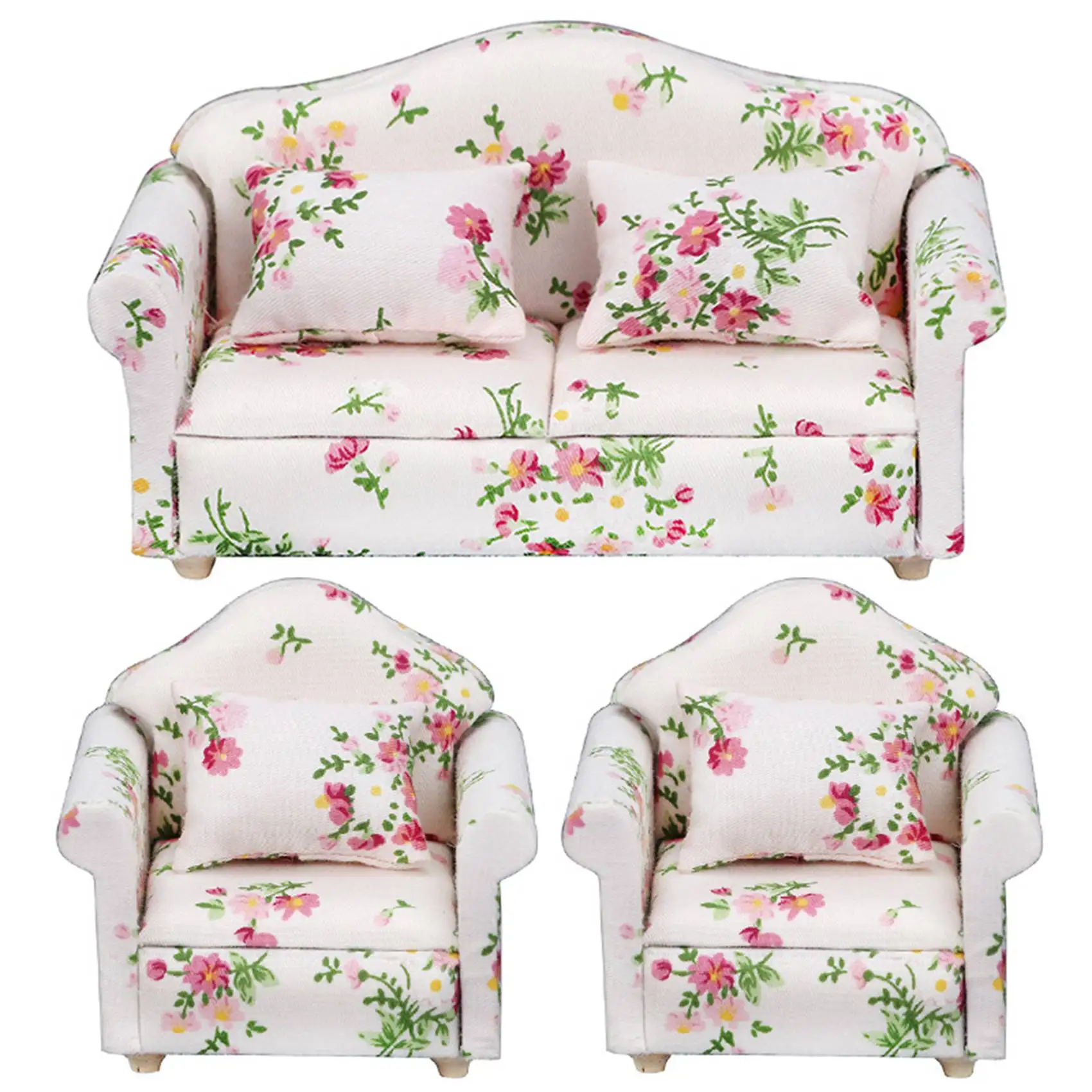 

3Pcs 1/12 Wooden Dollhouse Furniture Sofa Set, Miniature Sofa Model for Furniture Doll House Bedroom Home Decoration