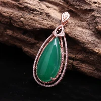 chinas natural green chalcedony 925 silver inlaid water drop pendant fashion jewelry mens and womens green agate necklace