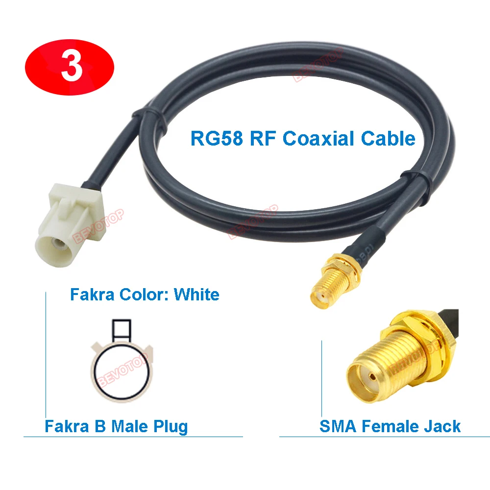 1 шт. перемычка Fakra to SMA RG58 белая Code B штекер/гнездовой разъем 50 Ом RG-58 косичка BEVOTOP