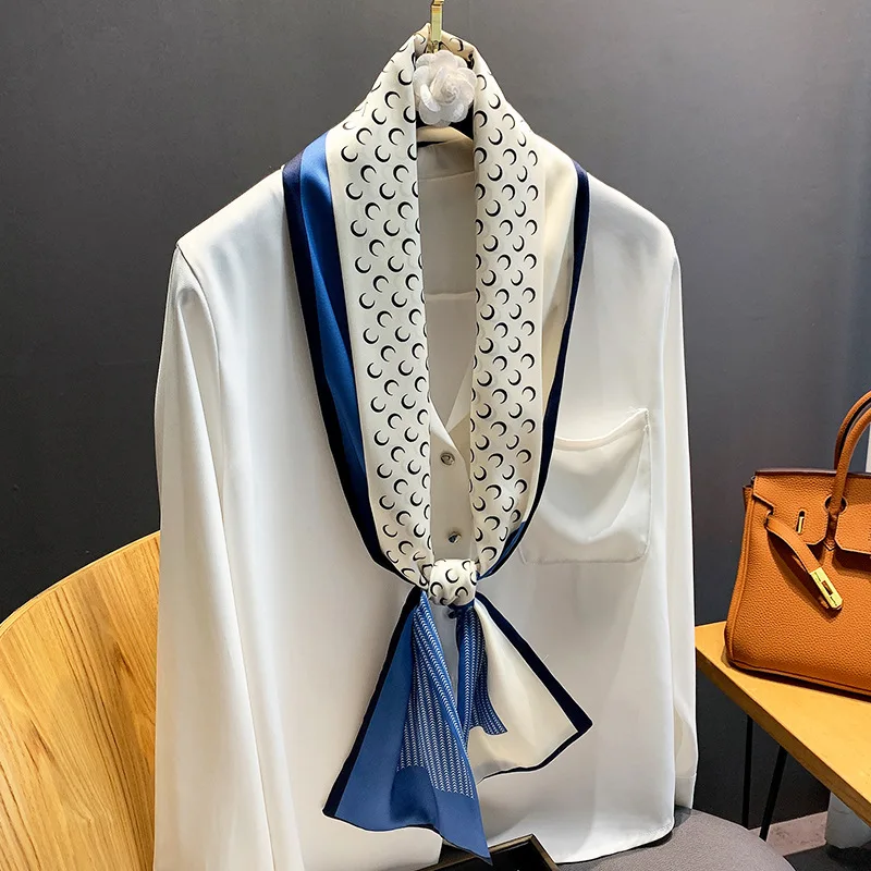 

Medium Long Simple Silk Scarf Moon Print Silk Scarf Fashion Retro Silk Scarf Headband Spring Summer Luxury Trend Silk Scarf