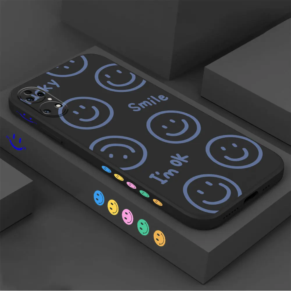 Happy Smile Face Phone Case For Huawei P60 P50 P40 P30 P20 Mate 50 40 30 20 20X 10 Colour Liquid Silicone Cover Funda Cqoue Capa