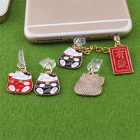 phone dust plug anti dust plug charm cute red lucky cat for type c dust plug universal for iphone charging port plug pendant