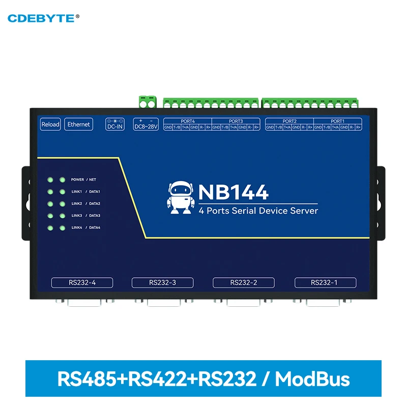 

Isolated 4-Channel Serial Server RS232/422/485 RJ45 Modbus CDEBYTE NB144 TCP/UDP/MQTT AT Command Build-in Watchdog