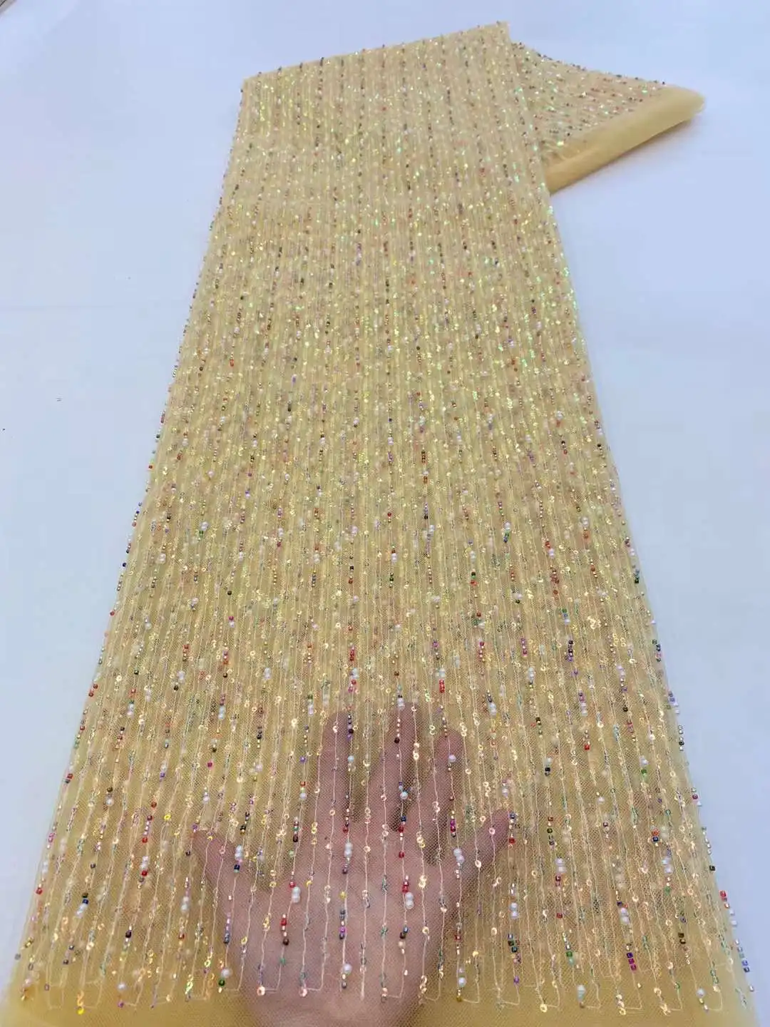 

African Beaded Lace Fabric 2023 High Quality Luxury Lace French Nigerian Embroidery Tulle Lace Fabrics for Wendding Dress
