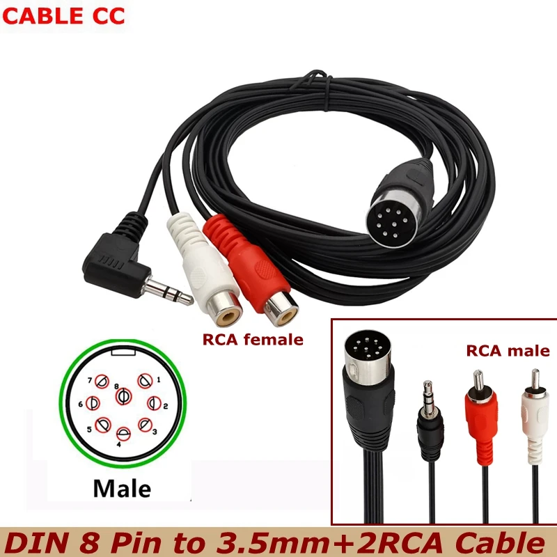 Фото НОВЫЙ DIN 8-контактный штекер DIN 8P к DC3,5 мм + 2RCA штекерный женский кабель Lotus для аудиооборудования, плеер, усилитель, приемник, оборудование №1