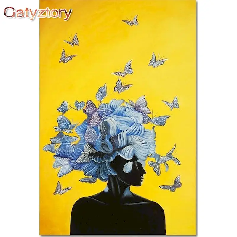 

GATYZTORY DIY Paintings By Numbers Butterflies Woman Acrylic Oil Paint Landscape Drawing By Numbers Canvas For Adults Home Decor