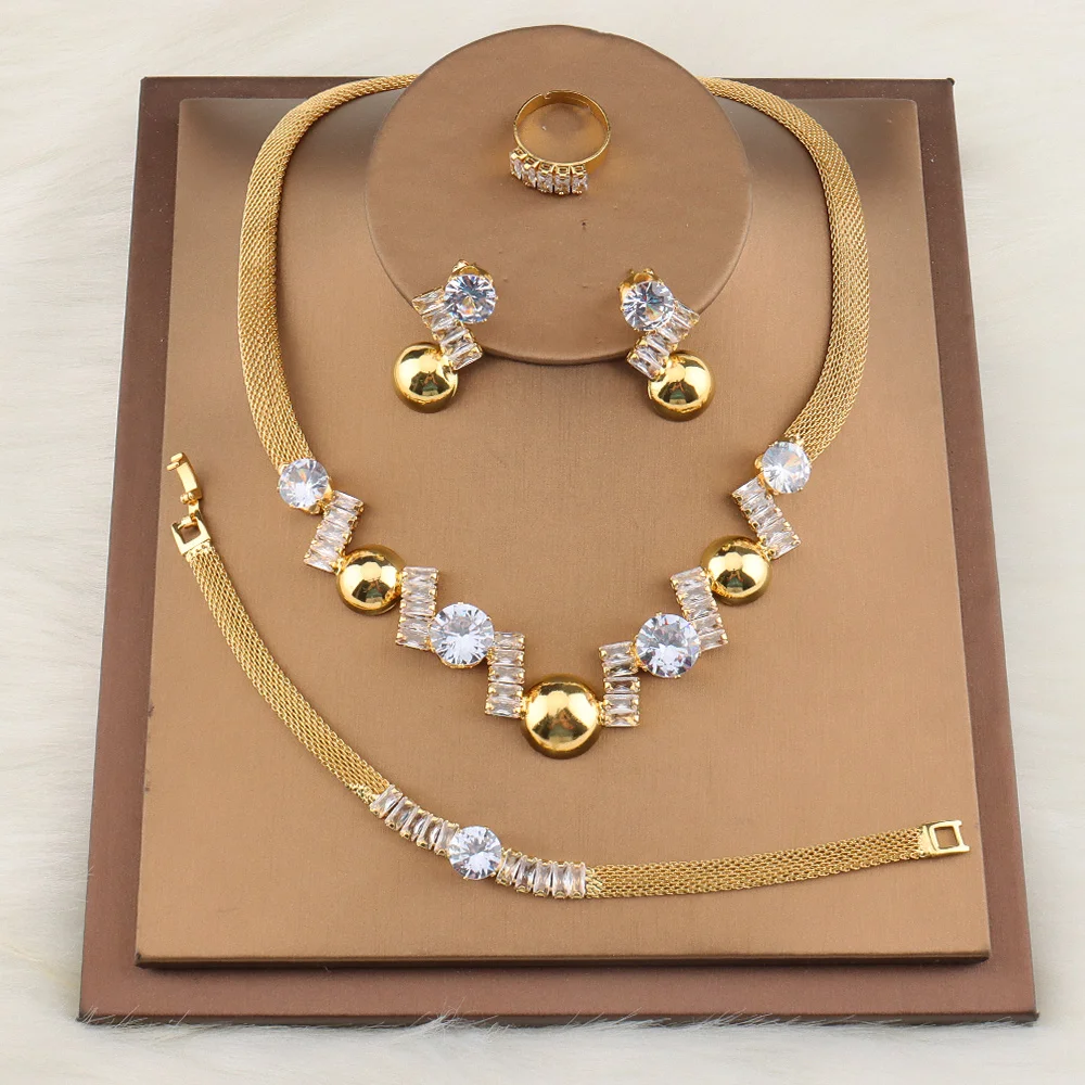2022 Trend Dubai Luxury Quality Jewelry Sets for Women Piercing Earrings Ring Gold Plated Necklace Bracelet Wedding Party Gift