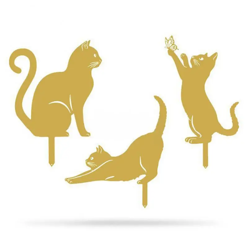 

Creative Cat Shape Ground Plug Silhouette Stakes Statue Outdoor Garden Lawn Metal Animal Beautiful Metal Halloween Decoration