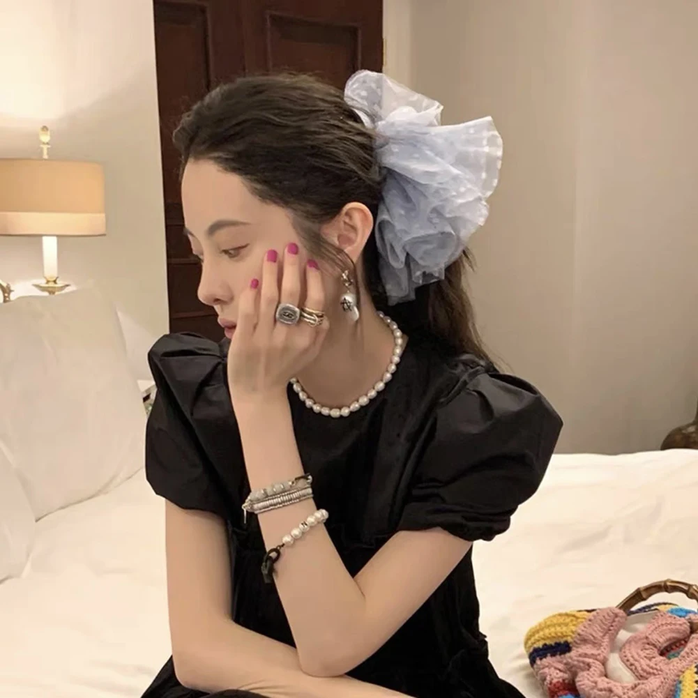 

Mesh Polka Dot Large Intestine Hair Ring High-quality Super Large Lace Hair Ring Head Rope Female Head Flower Hair Accessories