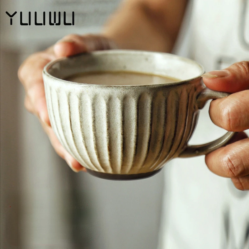 

1PCS Retro Style Coffee Cup Set with Spoon Coaster Coffee Ceramic Milk Tea Cup Dim Sum Mug Best Gift for FriendsTazas De Café