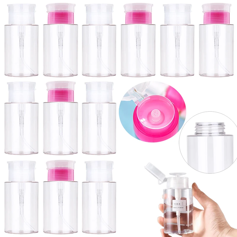 

20Pcs Empty Clear 60-200ml Push Down Pump Bottles W/ Flip Lid Cosmetics Container For Makeup Remover Alcohol Nail Polish Remover