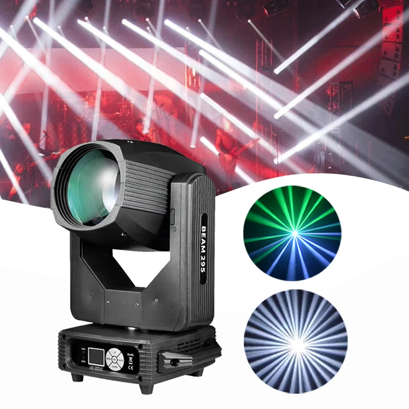 Фото Высокоскоростной эффект 14R Sharpy Beam с подвижной головкой 295 Вт, сценическое освещение, двойная призма, хороший эффект для вечеринки, праздника, свадьбы №1