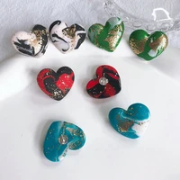 korean mixed color heart earrings with gold foil trend boho clay geometric love heart stud earrings fashion jewelry for women