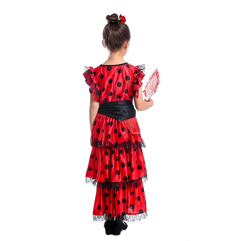 Girls Flamenco Skirts Spanish Flamenco Dance Spanish Senrite Flamenco Dancer Fancy Dress Costume Dance Performance Costume images - 6