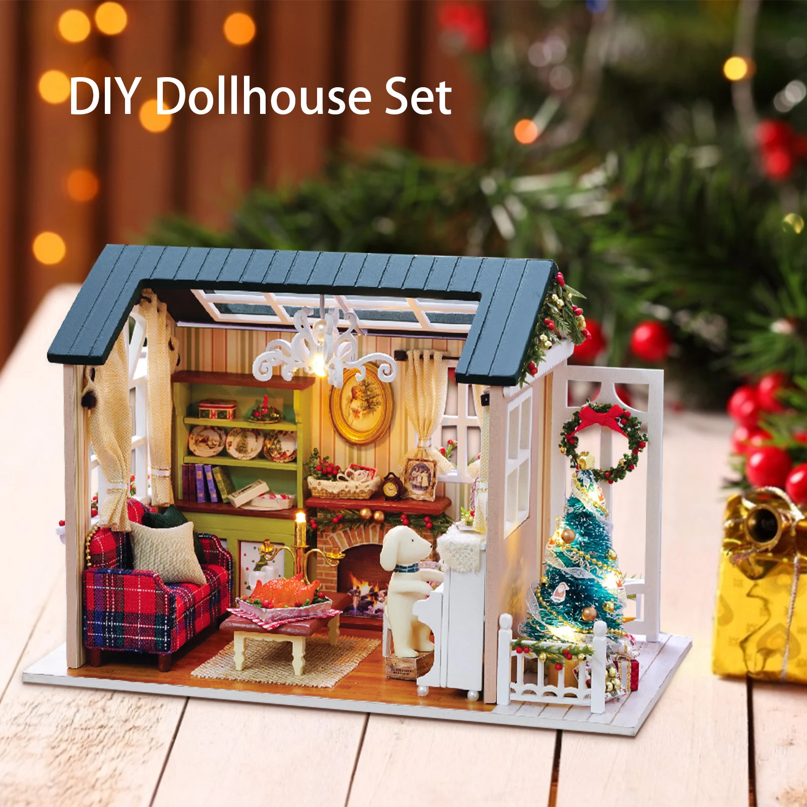 

DIY Wooden House Dollhouse kit Wooden Miniature Doll Wooden Mini Doll House with Furniture Lights