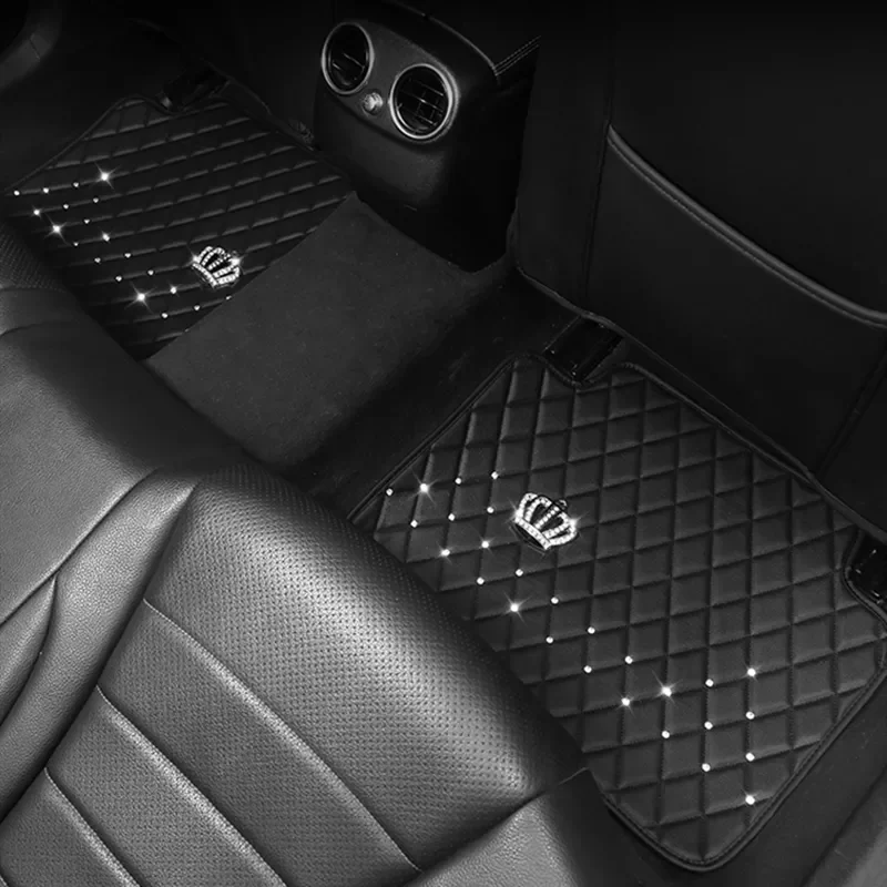 

NEW2023 Car Floor Mats Universal Full Set Black Bling Carpet Leather Waterproof Diamond for Toyota Skoda Volkswagen Honda Merce
