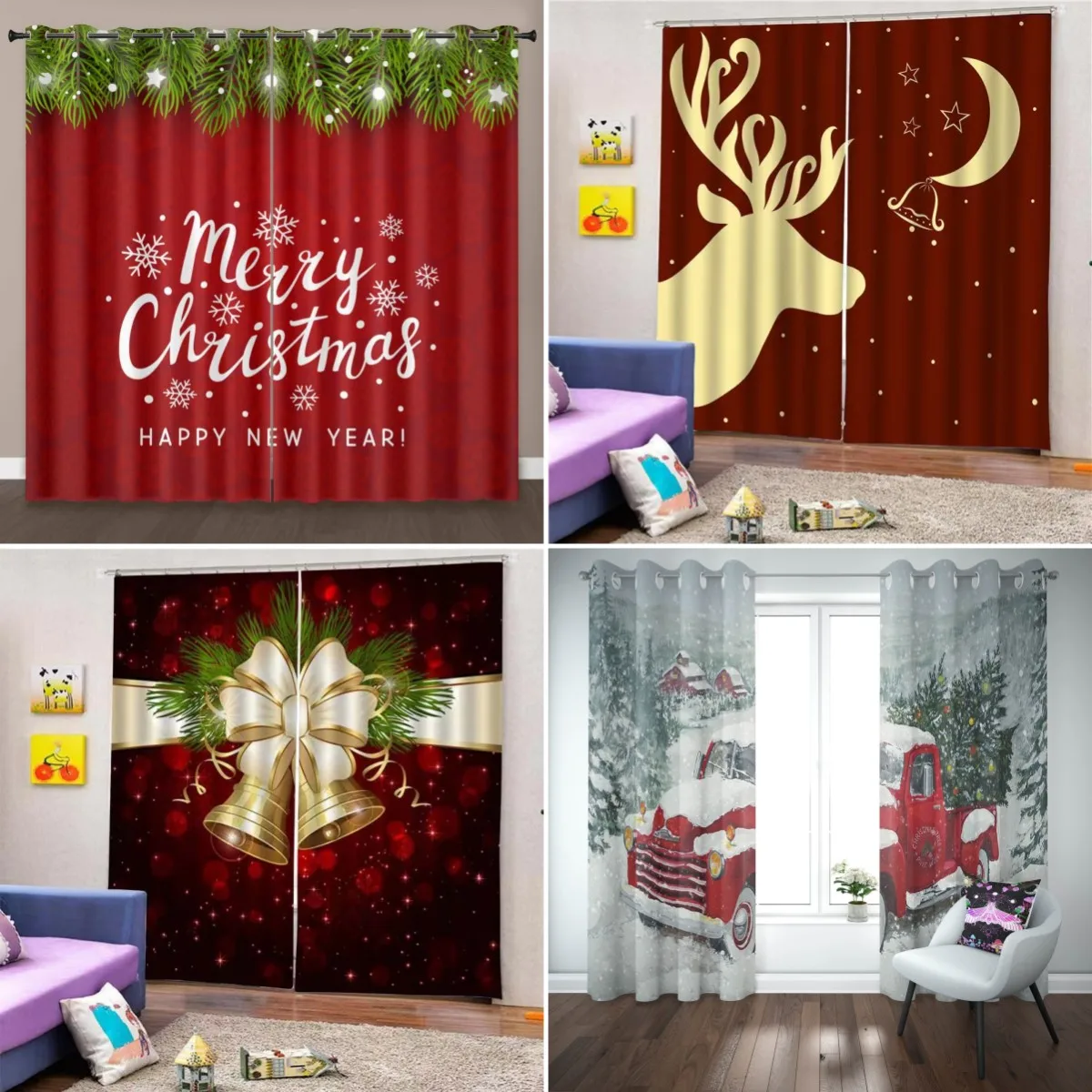 

Christmas Curtains for Living Room Blackout Curtain for The Bedroom Aesthetic Decoration Snowflake Cortinas Para La Sala 2panels