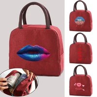 portable lunch bag thermal insulated lunch box tote cooler handbag bento pouch mouth print dinner container food storage bags