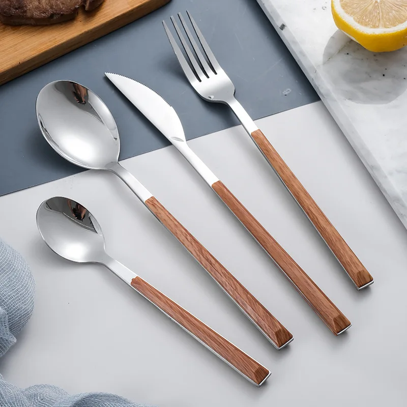 S Western Dinnerware Set Wood Handle Stainless Steel 1/2/6/1