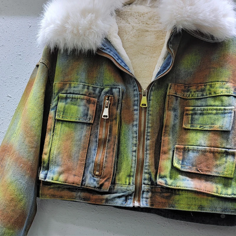 KBQ новые хитовые цветные шикарные джинсовые куртки с перьями для женщин уличные