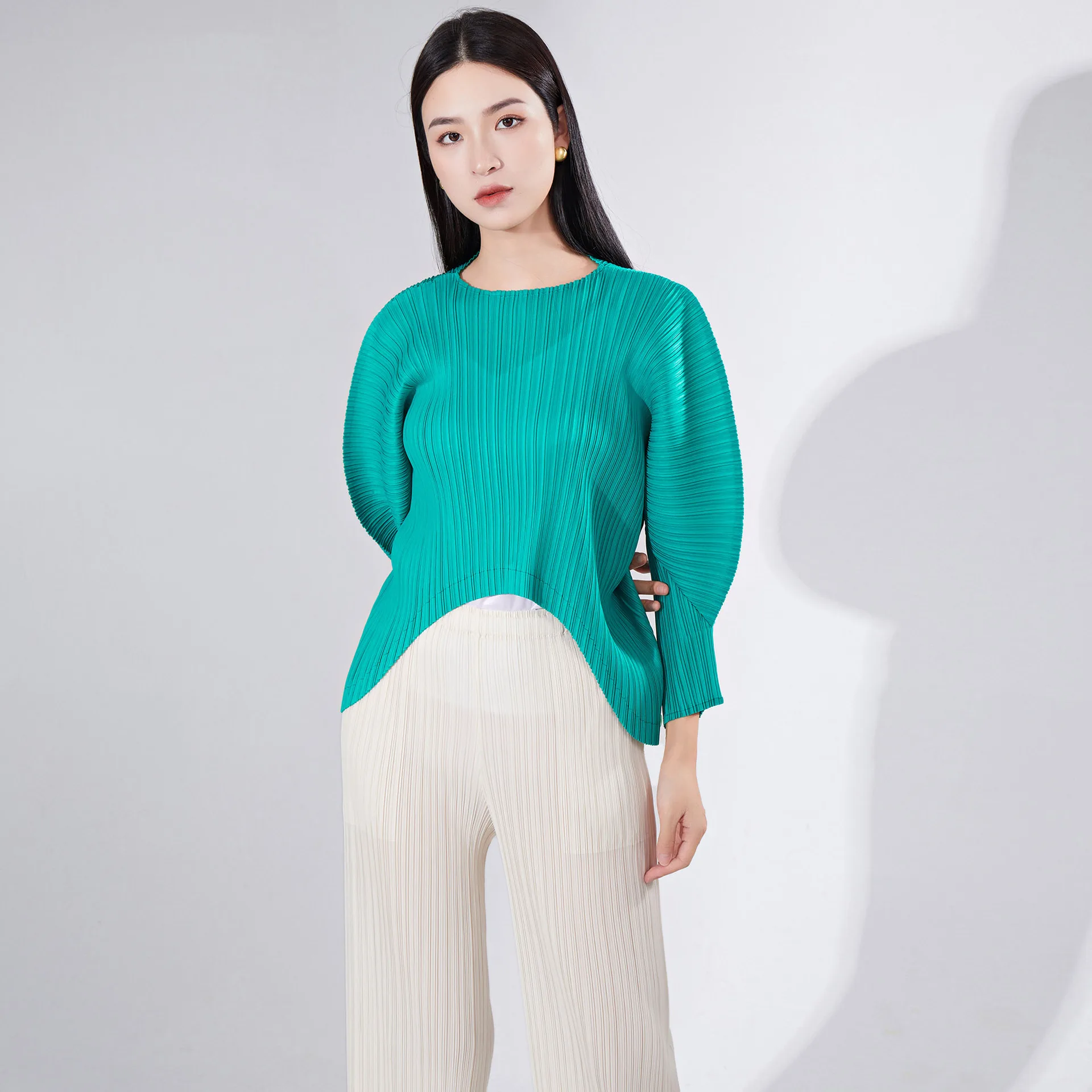 

Весна-Осень 2023, модная футболка, кардиган, накидка, плиссированная футболка с длинным рукавом