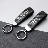 car metal keychain leather 3d logo key ring for peugeot 306 307 308 407 408 508 2008 3008 107 108 key case rope accessories