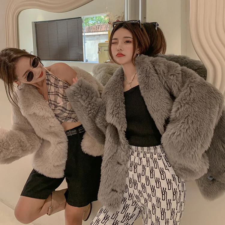 Fur coat women's wool lambswool winter coat